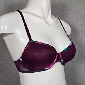 NWT La Senza Women's Purple Plum Pink Floral Semi Sheer Mesh Underwire Bra 32C